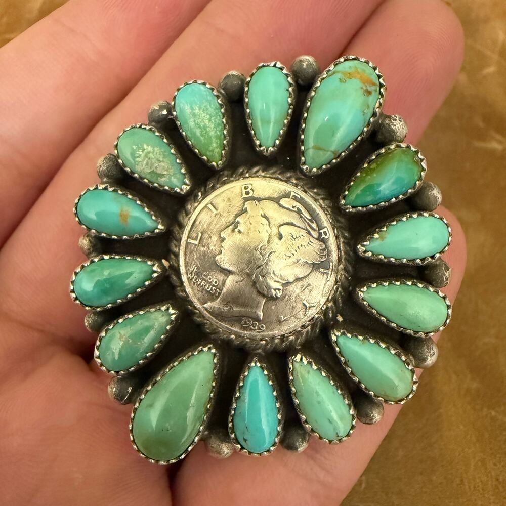 Liberty Dime Sonoran Gold & Sterling Silver Navajo Native American Coin Ring Adj - Picture 6 of 6